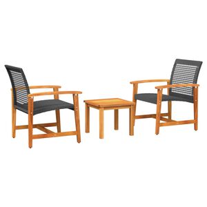vidaXL Juego de bistro de 3 piezas rat&aacute;n PE negro y madera de acacia