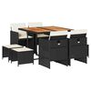 vidaXL Set de comedor de jard&iacute;n 9 pzas y cojines rat&aacute;n sint&eacute;tico negro