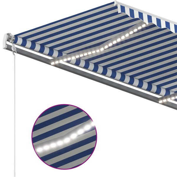 vidaXL Toldo manual retr&aacute;ctil con luz LED azul y blanco 3x2,5 m