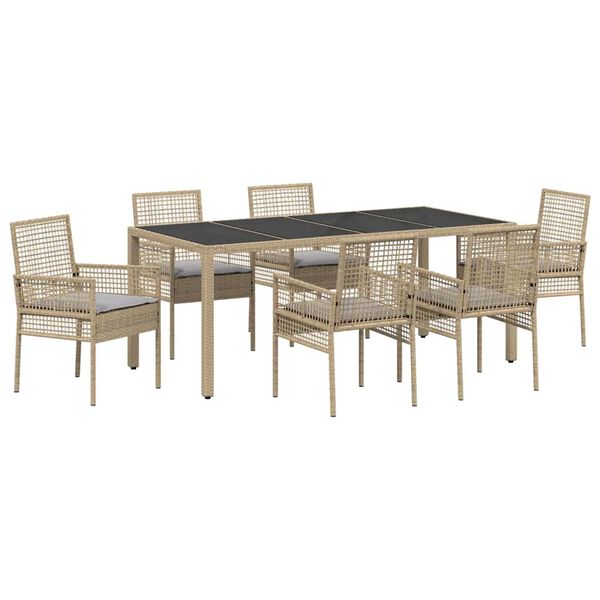vidaXL Conjunto de Comedor de Jard&iacute;n 7 pcs Beige rat&aacute;n sint&eacute;tico
