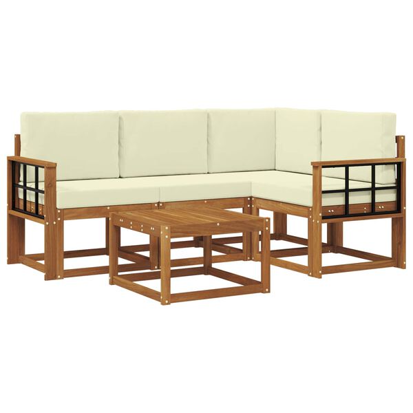 vidaXL Conjunto de sof&aacute;s de exterior con coj&iacute;n 5 pcs Natural y Crema