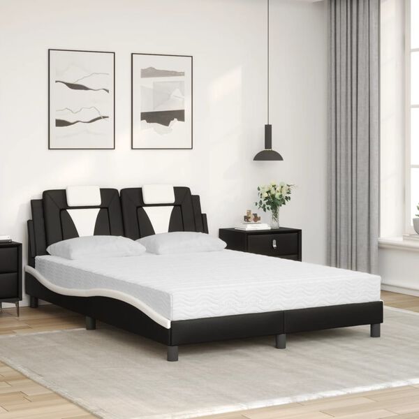 vidaXL Cama Viana con colch&oacute;n cuero sint&eacute;tico negro y blanco 120x200 cm
