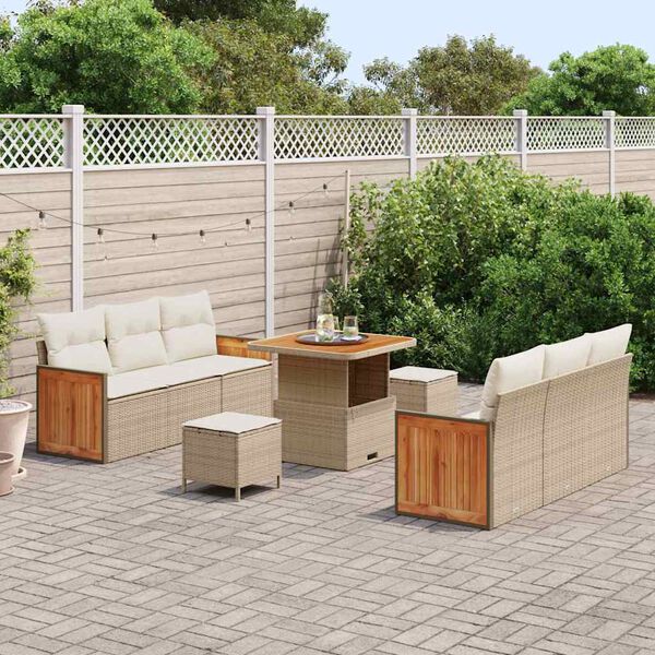 vidaXL Conjunto de sof&aacute; de jard&iacute;n con coj&iacute;n 9 pcs beige y crema