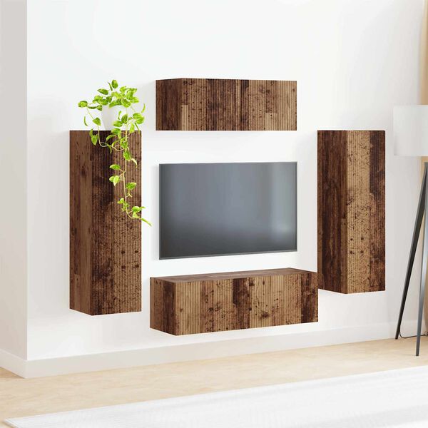 vidaXL Conjunto de mueble de TV Montaje en la pared 3 pcs Madera vieja