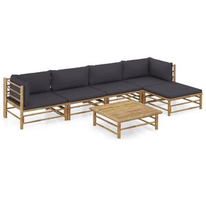 vidaXL Set de muebles de jard&iacute;n 6 piezas bamb&uacute; con cojines gris oscuro