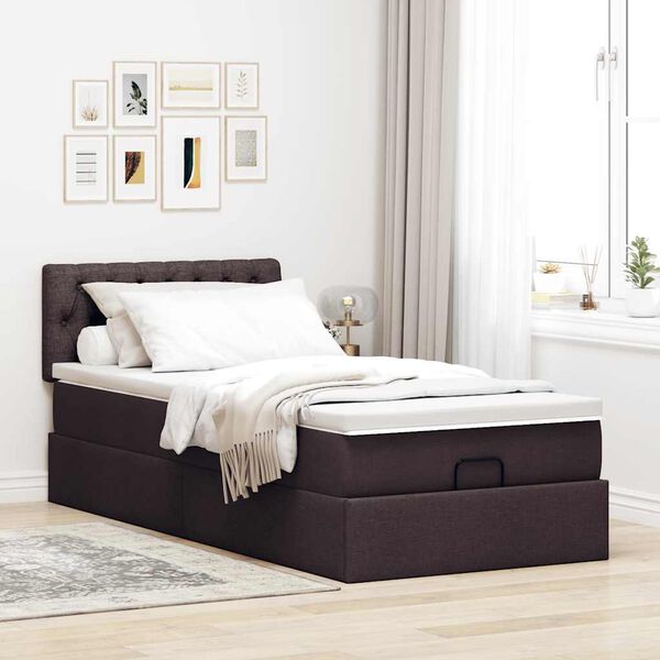 vidaXL Estructura cama otomana colch&oacute;n tela marr&oacute;n oscuro 80x200cm