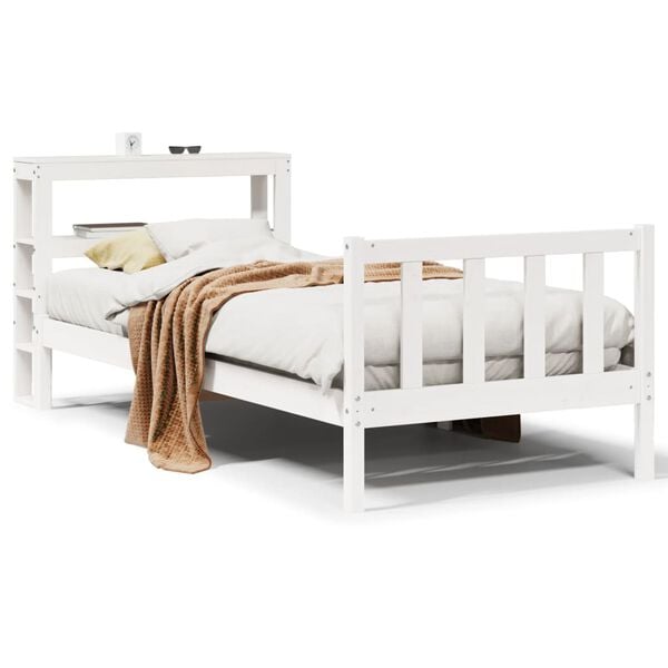 vidaXL Estructura de cama sin colch&oacute;n madera maciza blanca 75x190 cm