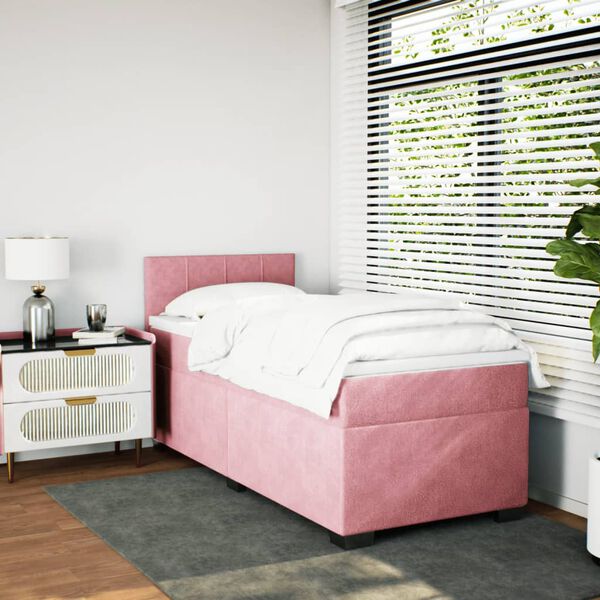 vidaXL Cama box spring con colch&oacute;n terciopelo rosa 90x200 cm