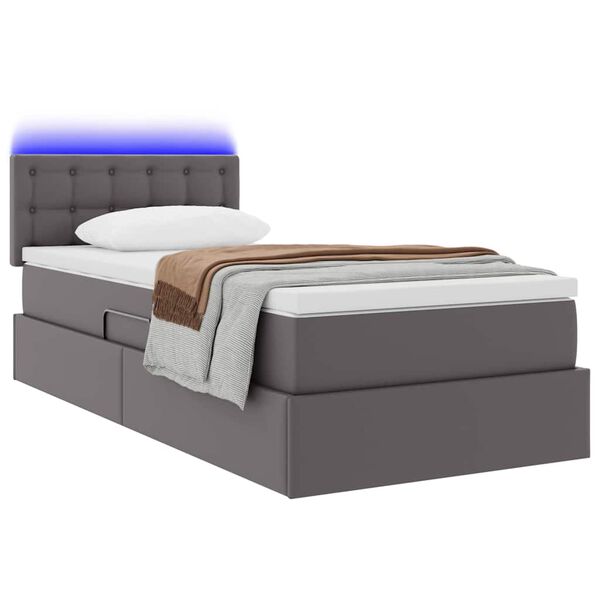 vidaXL Cama con almacenamiento y LED Gris 90 x 190 cm Cuero sint&eacute;tico