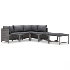 vidaXL Set de muebles de jard&iacute;n 6 pzas y cojines rat&aacute;n sint&eacute;tico gris