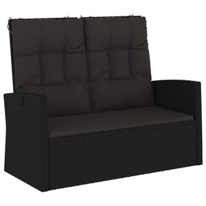 vidaXL Banco jard&iacute;n reclinable y cojines rat&aacute;n sint&eacute;tico negro 118 cm