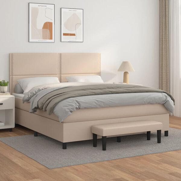 vidaXL Cama box spring con colch&oacute;n cuero sint&eacute;tico capuchino 180x200cm