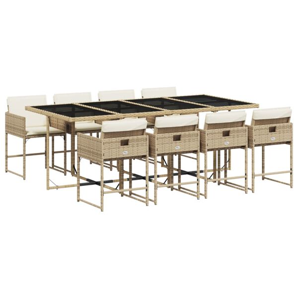 vidaXL Set comedor de jard&iacute;n 9 pzas con cojines rat&aacute;n sint&eacute;tico beige