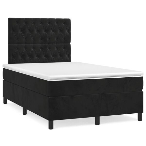 vidaXL Cama box spring con colch&oacute;n y LED terciopelo negro 120x190 cm
