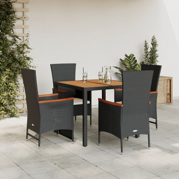 vidaXL Set de muebles jard&iacute;n 5 pzas con cojines rat&aacute;n sint&eacute;tico negro