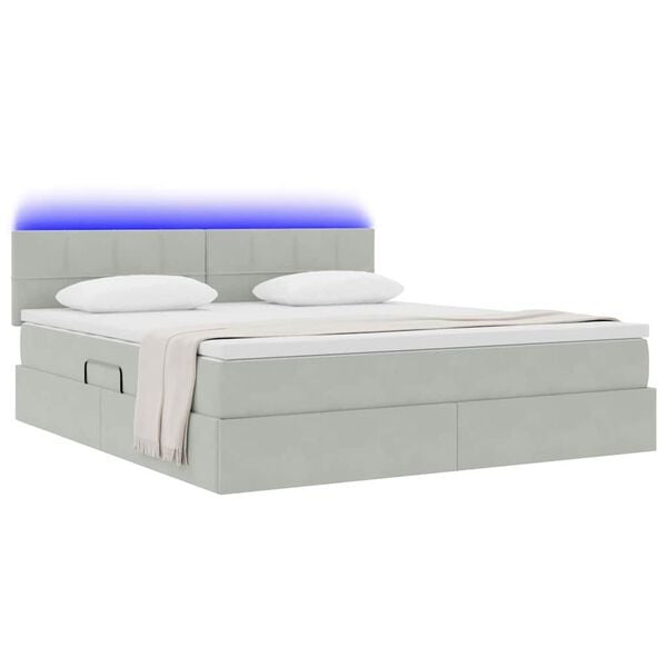 vidaXL Cama con almacenamiento y LED con LED Gris Claro 180 x 200 cm