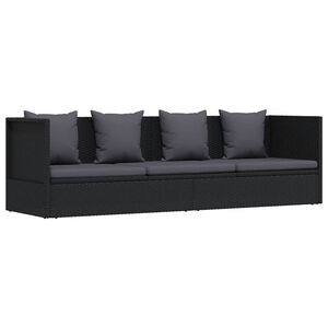 vidaXL Sof&aacute; de jard&iacute;n con cojines y almohadas rat&aacute;n sint&eacute;tico negro