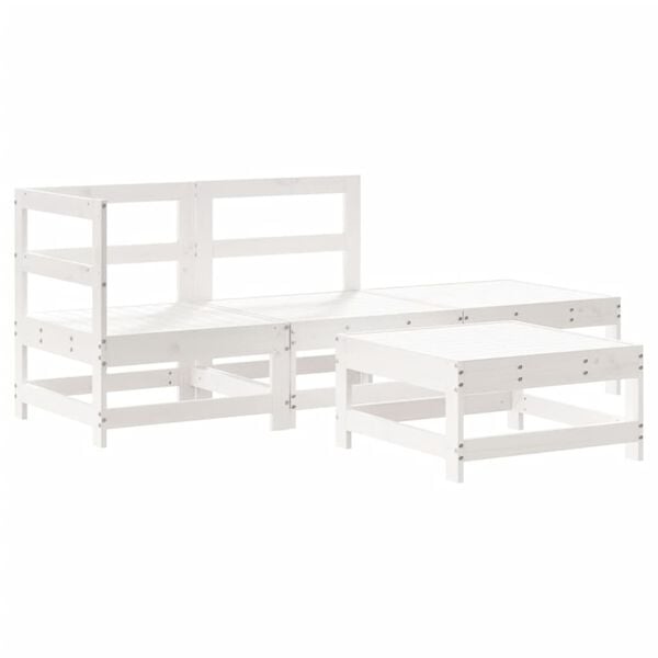 vidaXL Juego de muebles jardín 4 piezas y cojines madera maciza blanco