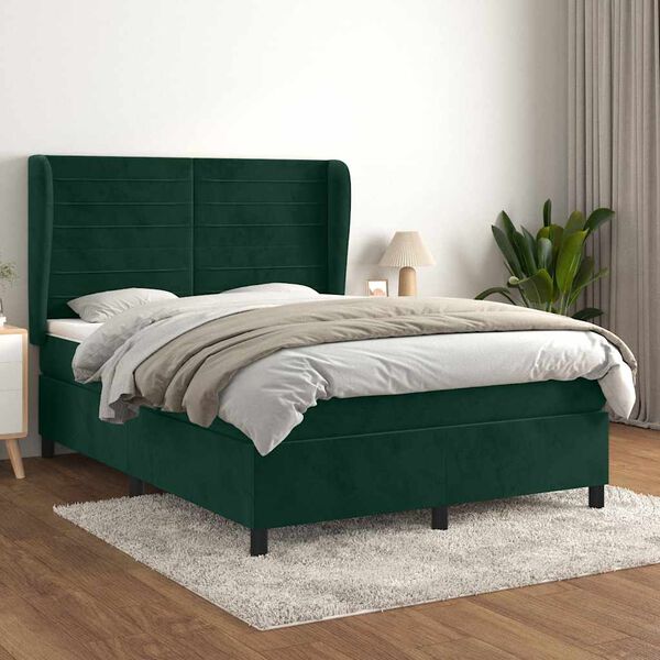vidaXL Cama box spring con colch&oacute;n terciopelo verde oscuro 140x190 cm