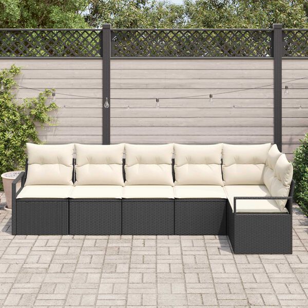vidaXL Conjunto de sof&aacute;s de jard&iacute;n 6 pcs Negro y rat&aacute;n sint&eacute;tico