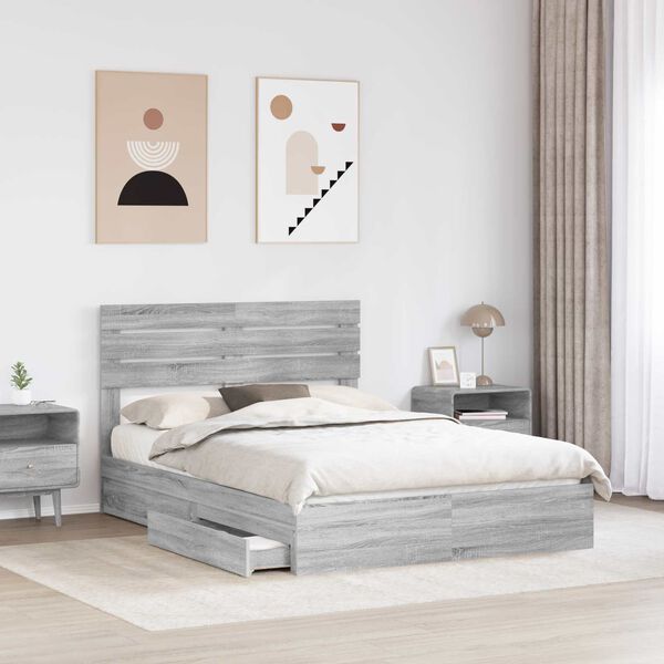 vidaXL Cama con almacenamiento con cabecera Gris Sonoma 150 x 200 cm
