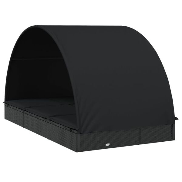 vidaXL Tumbona 2 personas toldo redondo rat&aacute;n PE negra 211x112x140 cm
