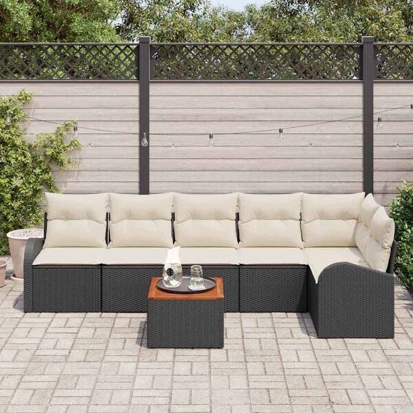 vidaXL Conjunto de sof&aacute;s de jard&iacute;n 7 pcs Negro rat&aacute;n sint&eacute;tico
