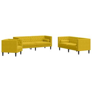 vidaXL Set de sof&aacute;s Chesterfield y cojines 3 pzas terciopelo amarillo