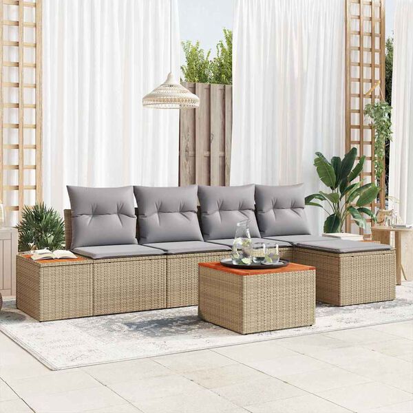 vidaXL Conjunto de sof&aacute;s de jard&iacute;n con coj&iacute;n 6 pcs Beige Polirat&aacute;n