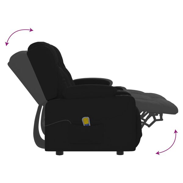 vidaXL Sillón reclinable masaje 2 plazas con portavasos cuero PE negro