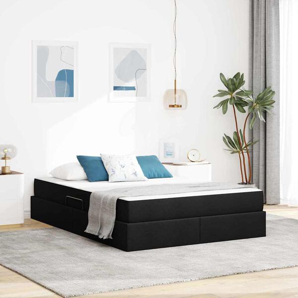 vidaXL Cama con almacenamiento y colch&oacute;n Negro 140 x 190 cm Poli&eacute;ster