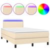 vidaXL Cama box spring con colch&oacute;n y luces LED tela crema 120x190 cm
