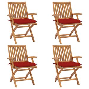 vidaXL Sillas plegables con cojines, 4 unidades, madera maciza de teca.