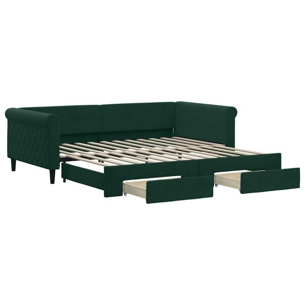 vidaXL Sof&aacute; cama nido con cajones terciopelo verde oscuro 100x200 cm