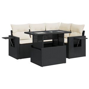 vidaXL Set de muebles de jard&iacute;n 5 pzas y cojines rat&aacute;n sint&eacute;tico negro