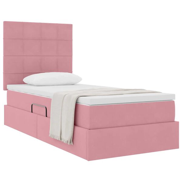 vidaXL Cama con almacenamiento y colch&oacute;n Rosa 90 x 190 cm Terciopelo