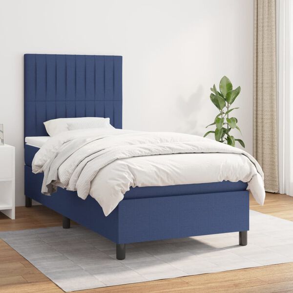 vidaXL Cama box spring con colch&oacute;n tela azul 80x200 cm