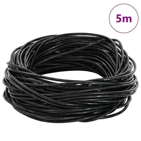 vidaXL Cord&oacute;n de cuero Negro &Oslash;1 mm x 5 m Cuero