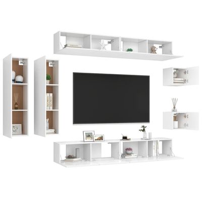 vidaXL Set de mueble para TV de 8 piezas madera de ingeniería blanco