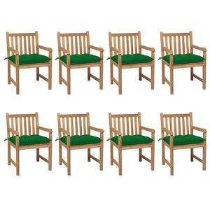 vidaXL Sillas de jard&iacute;n 8 uds madera maciza de teca cojines verde