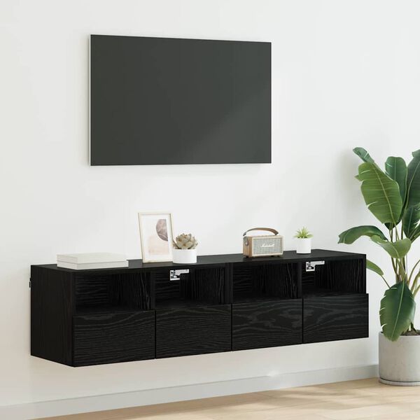 vidaXL Gabinetes de pared para TV 2 pcs Roble Negro 60 x 30 x 30 cm