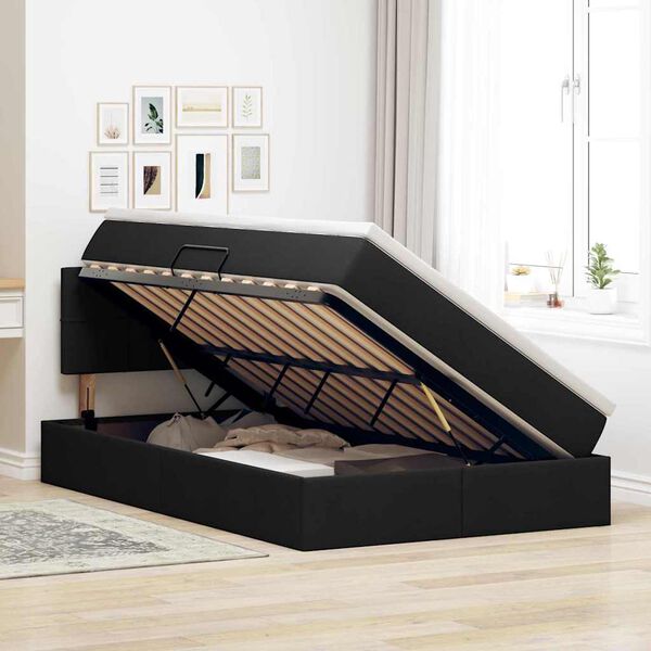 vidaXL Cama con almacenamiento y LED con LED Negro 120 x 190 cm tela