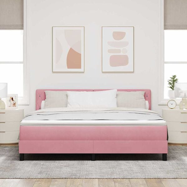 vidaXL Cama tipo Box Spring con colch&oacute;n Rosa 180 x 200 cm Terciopelo