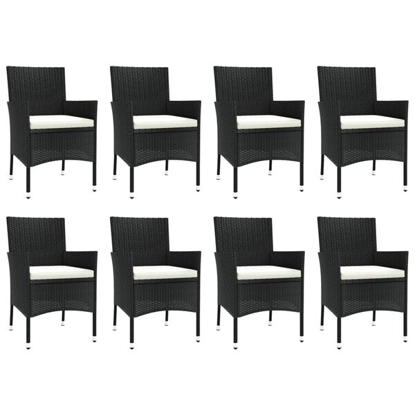 vidaXL Set de comedor de jard&iacute;n 9 pzas y cojines rat&aacute;n sint&eacute;tico negro