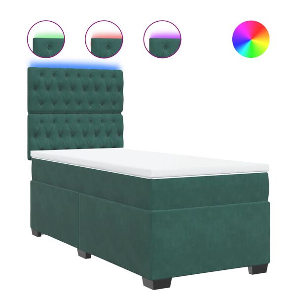 vidaXL Cama box spring con colch&oacute;n terciopelo verde oscuro 90x200 cm