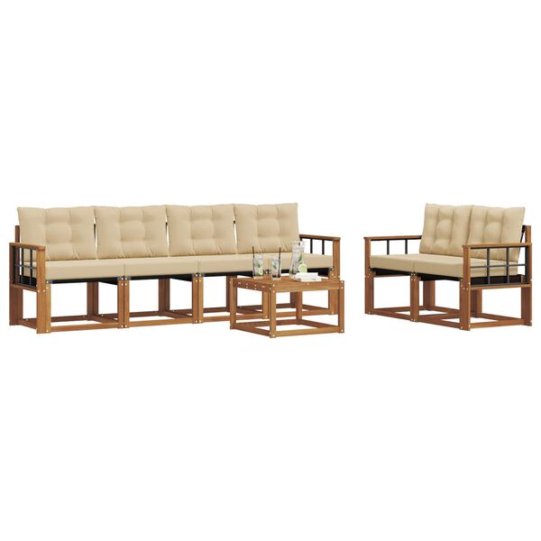vidaXL Conjunto de sof&aacute;s de exterior con coj&iacute;n 7 pcs Natural y Beige