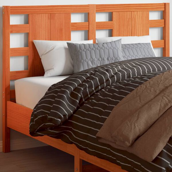 vidaXL Cabecero de cama madera maciza de pino marr&oacute;n cera 135 cm