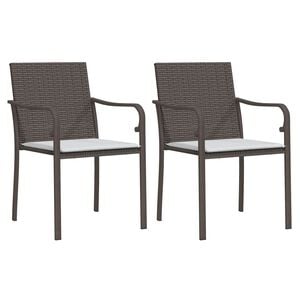 vidaXL Sillas jard&iacute;n y cojines 2 uds rat&aacute;n sint&eacute;tico marr&oacute;n 56x59x84cm