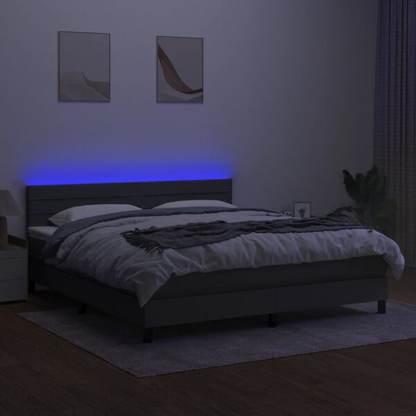 vidaXL Cama box spring colch&oacute;n y luces LED tela gris oscuro 180x200 cm