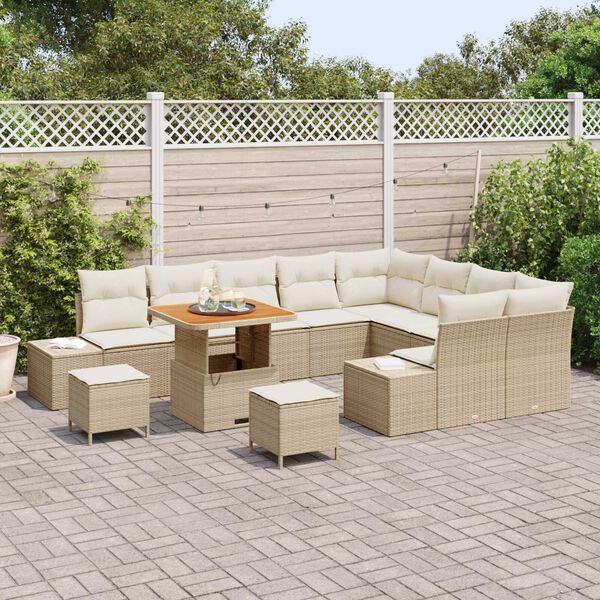 vidaXL Conjunto de sof&aacute;s de jard&iacute;n con coj&iacute;n 12 pcs Beige Polirat&aacute;n